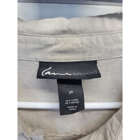 Lane Bryant Linen Blend Shirt‎ Dress Beige Button Front Tab Sleeve Plus Sz 24 - Picture 6 of 10